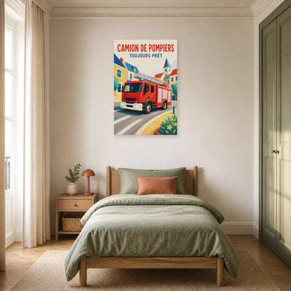Affiche Camion de Pompiers – Toujours Prêt dans une chambre - Art Virtuoso