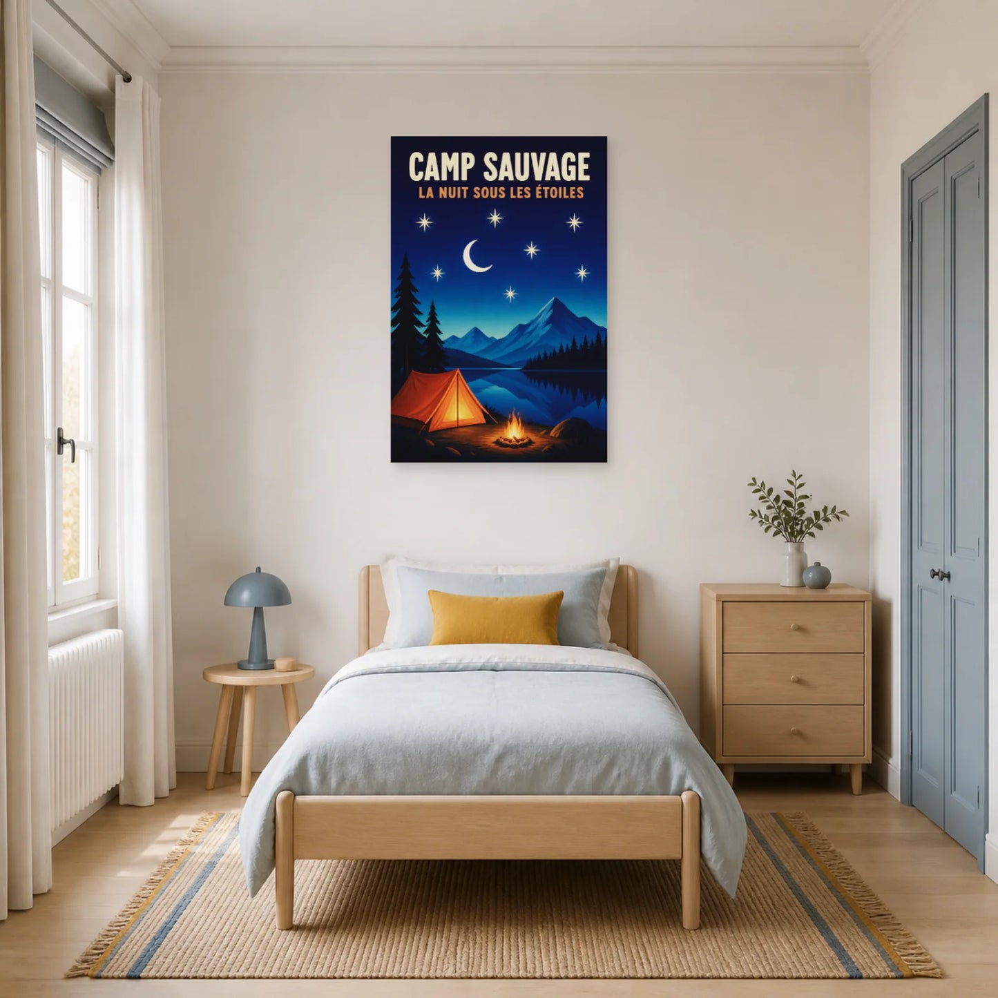 Affiche Camp Sauvage – La Nuit sous les Étoiles dans une chambre - Art Virtuoso