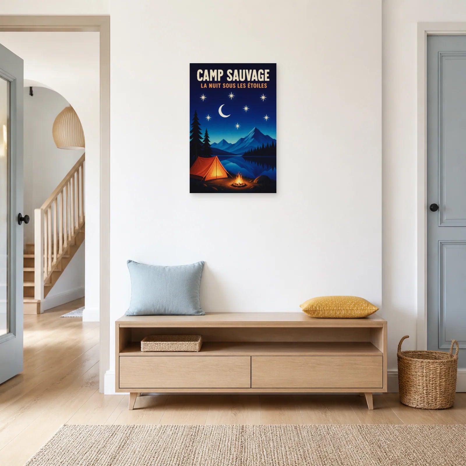 Affiche Camp Sauvage – La Nuit sous les Étoiles dans une entrée ou un couloir - Art Virtuoso