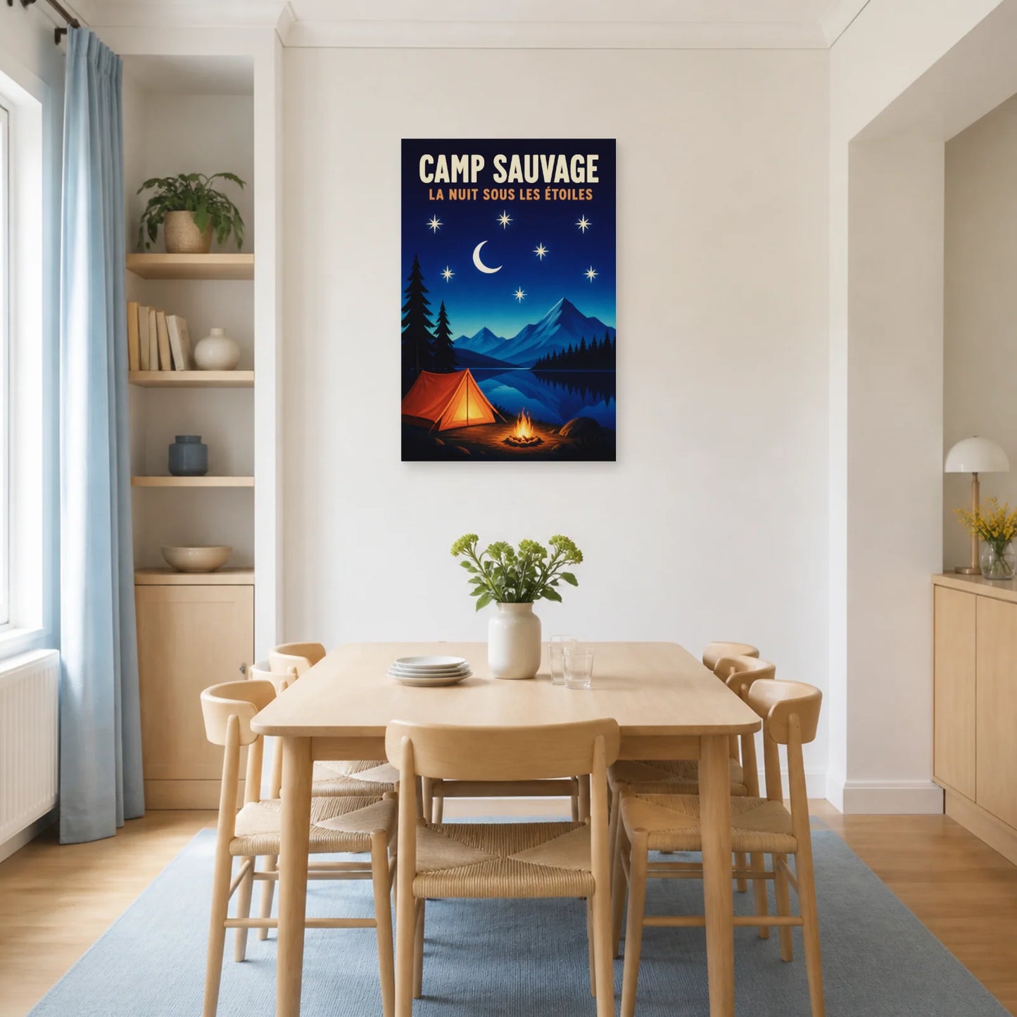 Affiche Camp Sauvage – La Nuit sous les Étoiles dans une salle à manger - Art Virtuoso