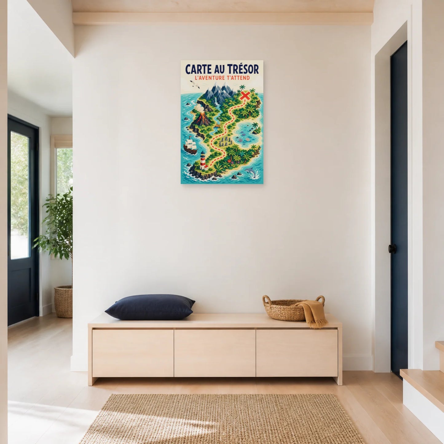 Affiche Carte au Trésor – L'Aventure T'Attend dans une entrée ou un couloir - Art Virtuoso