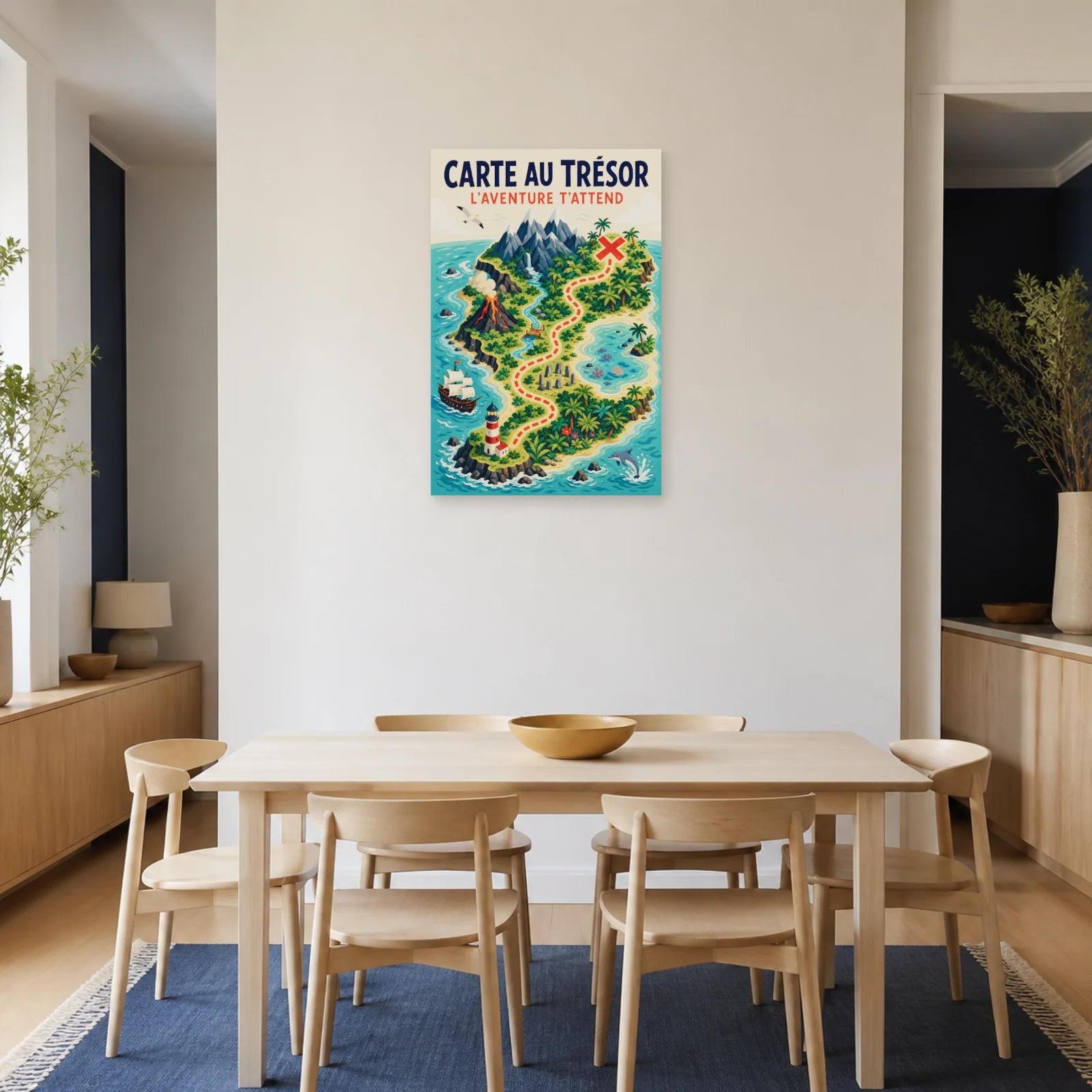 Affiche Carte au Trésor – L'Aventure T'Attend dans une salle à manger - Art Virtuoso