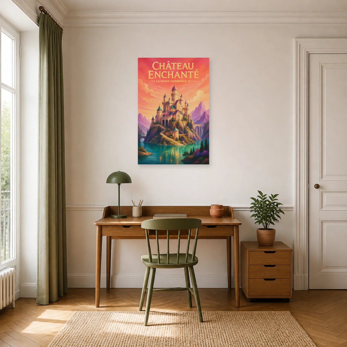 Affiche Château Enchanté – La Magie Commence Ici dans un bureau - Art Virtuoso
