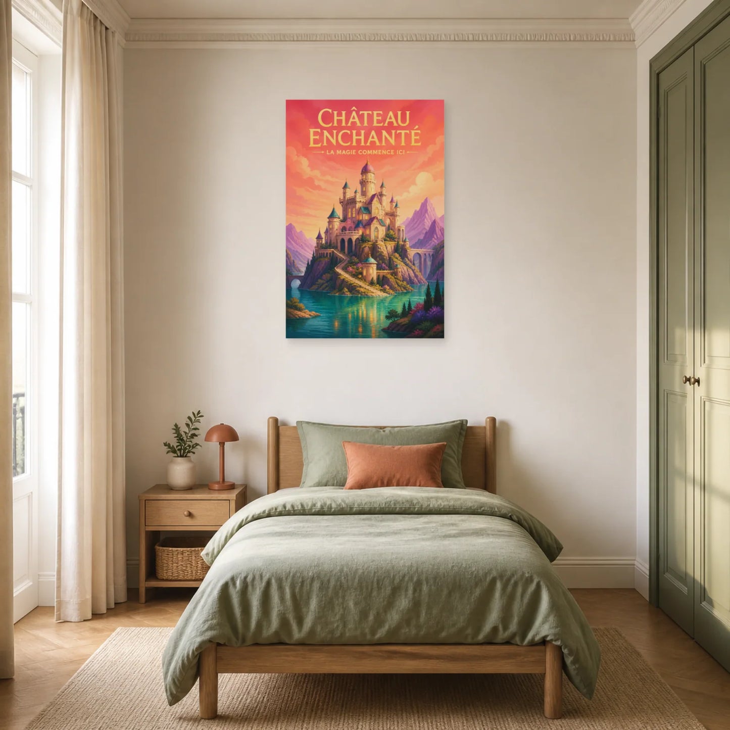 Affiche Château Enchanté – La Magie Commence Ici dans une chambre - Art Virtuoso
