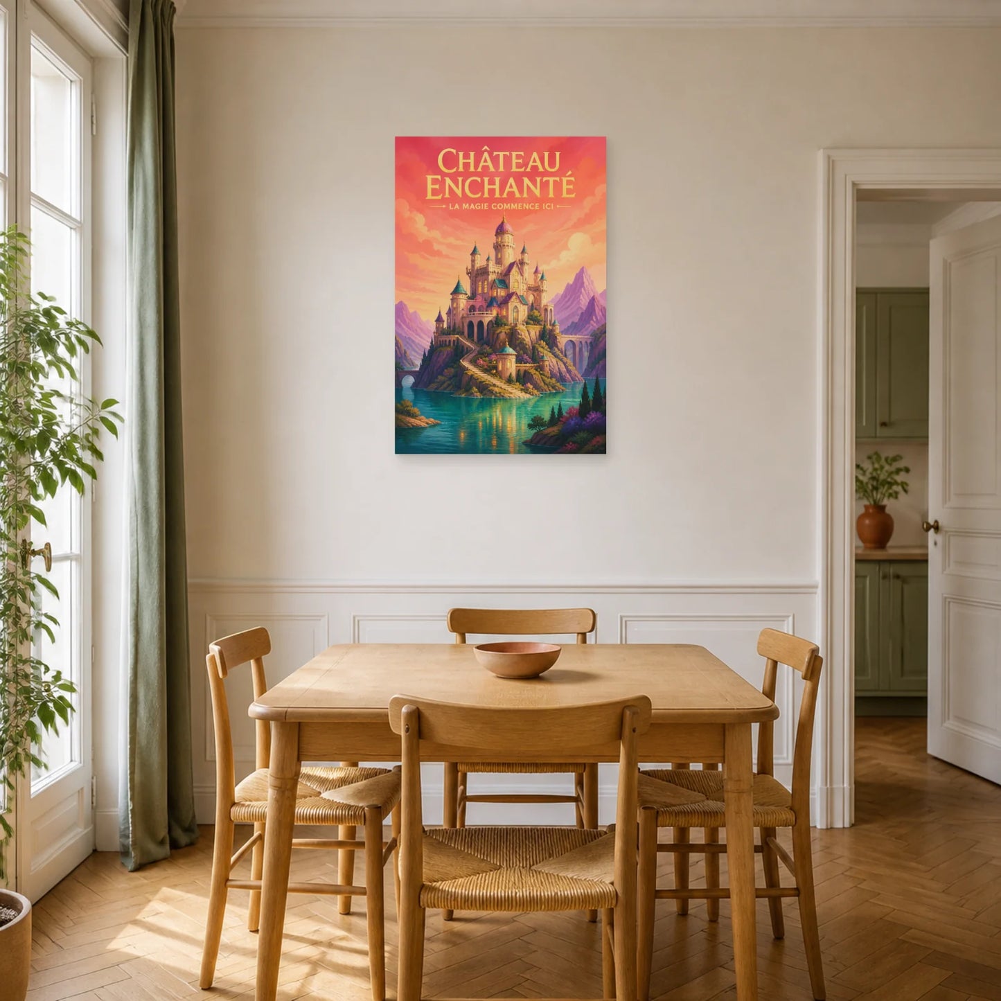 Affiche Château Enchanté – La Magie Commence Ici dans une salle à manger - Art Virtuoso
