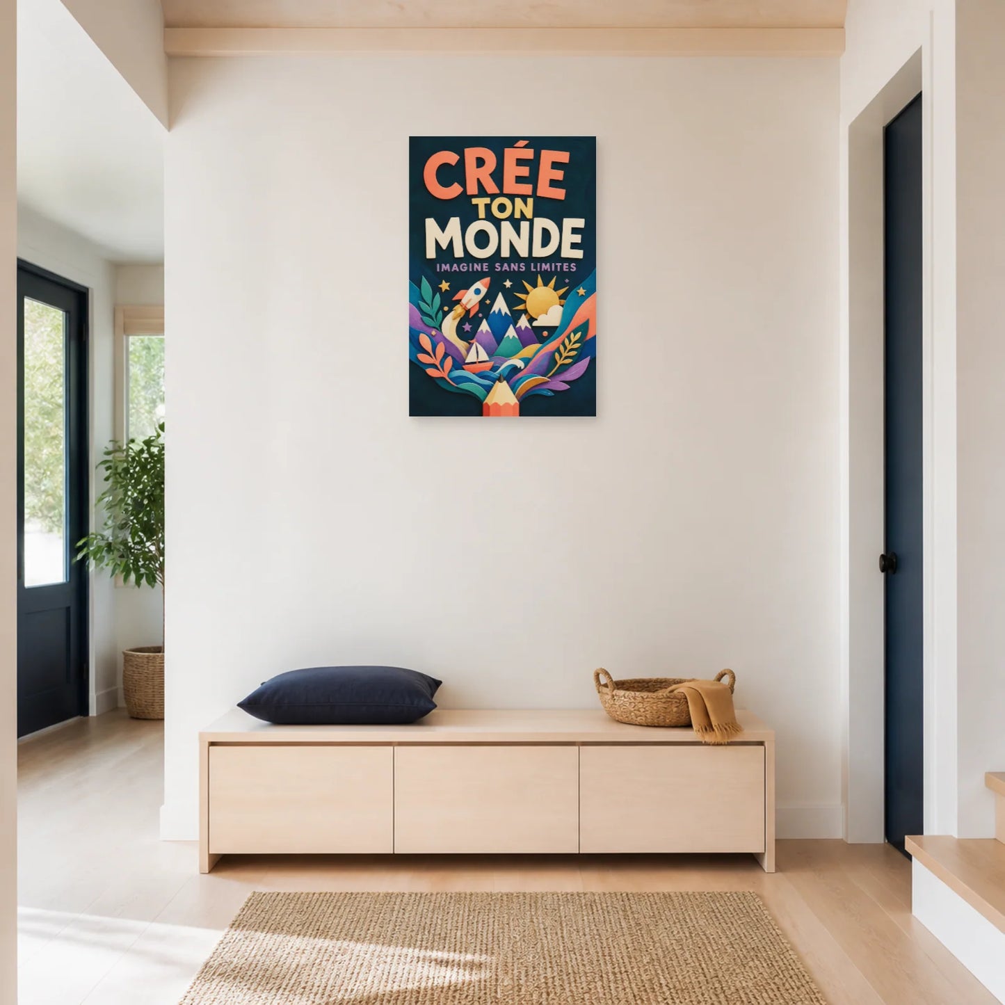 Affiche Crée Ton Monde – Imagine Sans Limites dans une entrée ou un couloir - Art Virtuoso
