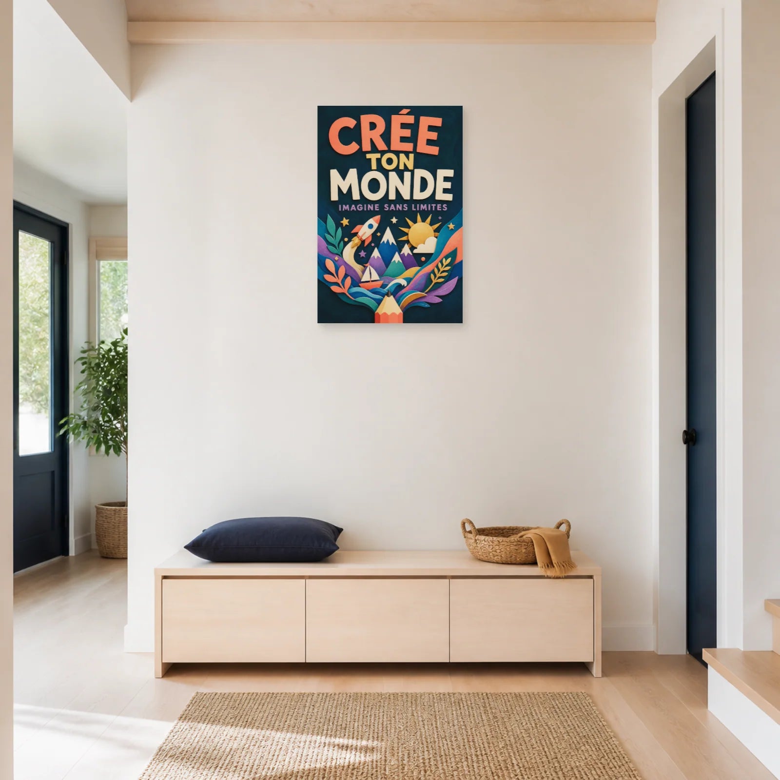 Affiche Crée Ton Monde – Imagine Sans Limites dans une entrée ou un couloir - Art Virtuoso