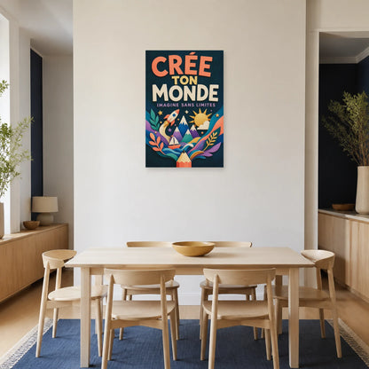 Affiche Crée Ton Monde – Imagine Sans Limites dans une salle à manger - Art Virtuoso