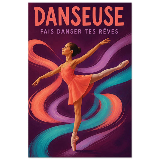 Affiche Danseuse – Fais Danser Tes Rêves, gouache contemporaine verticale, format 30 × 45 cm