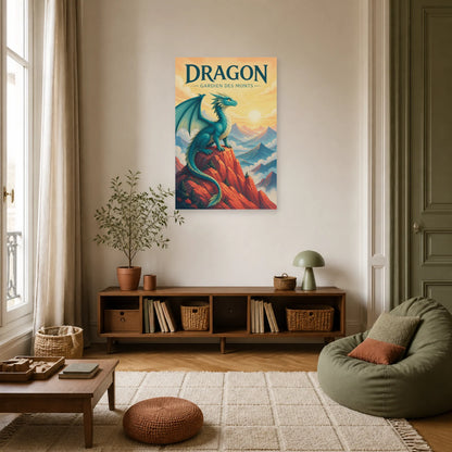 Affiche Dragon – Gardien des Monts dans un salon - Art Virtuoso