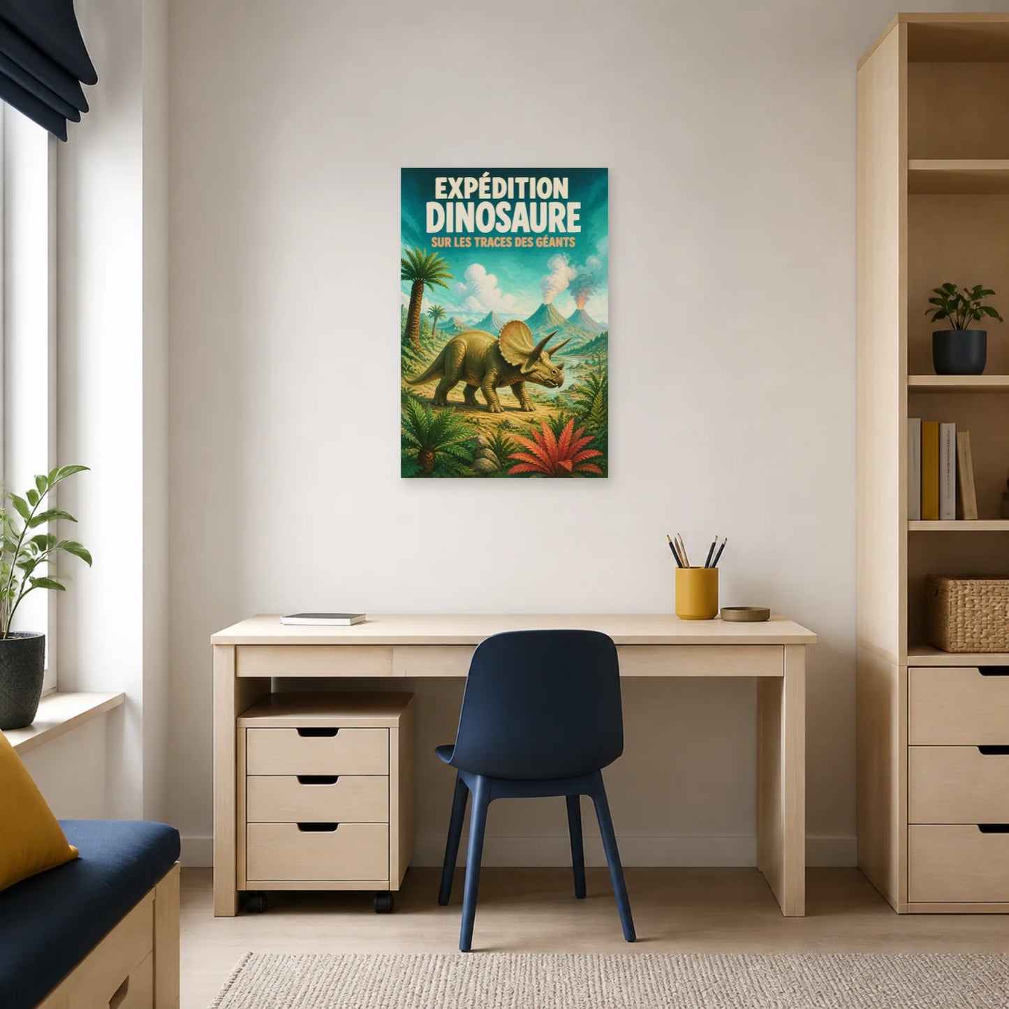 Affiche Expédition Dinosaure – Sur les Traces des Géants dans un bureau - Art Virtuoso