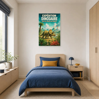 Affiche Expédition Dinosaure – Sur les Traces des Géants dans une chambre - Art Virtuoso