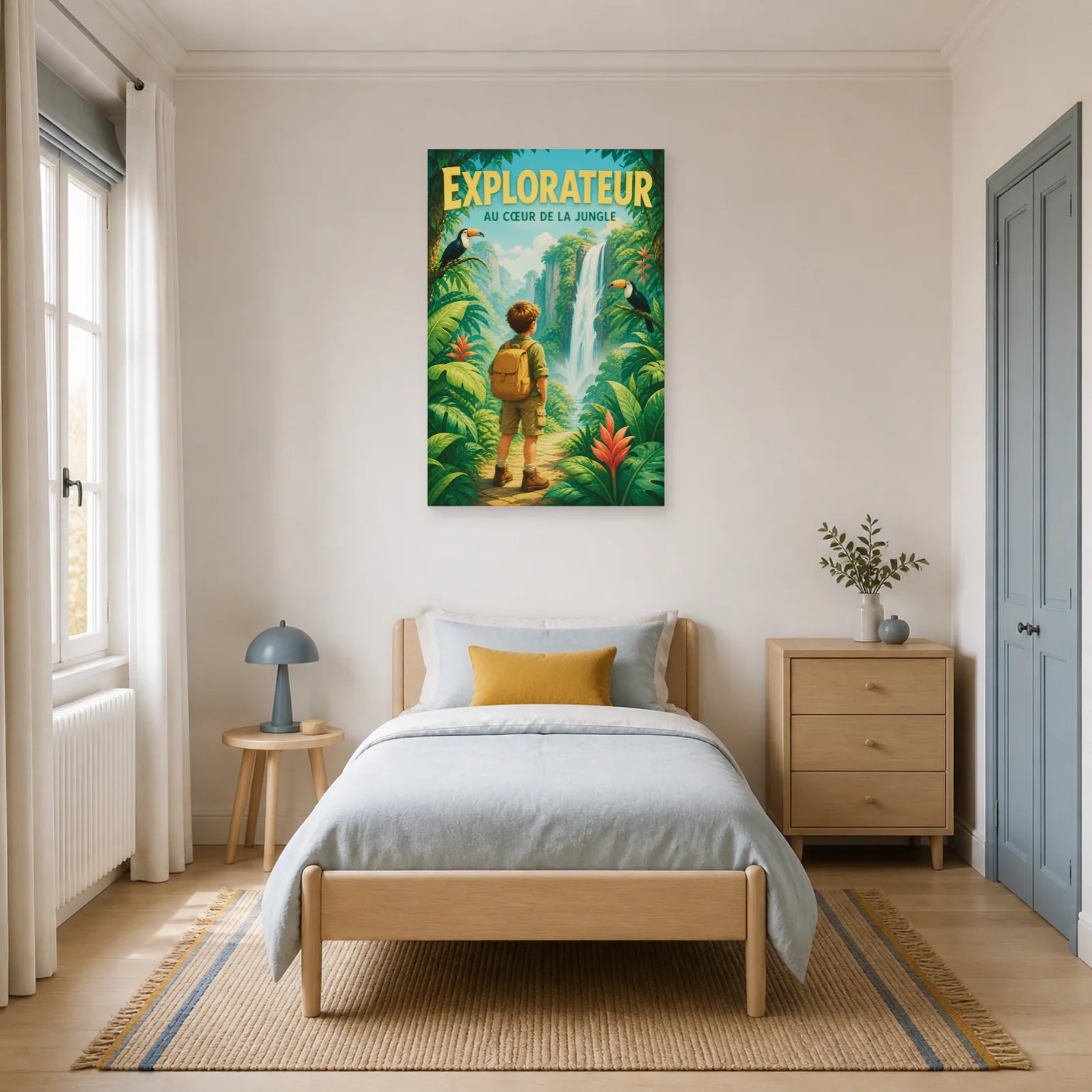 Affiche Explorateur – Au Cœur de la Jungle dans une chambre - Art Virtuoso