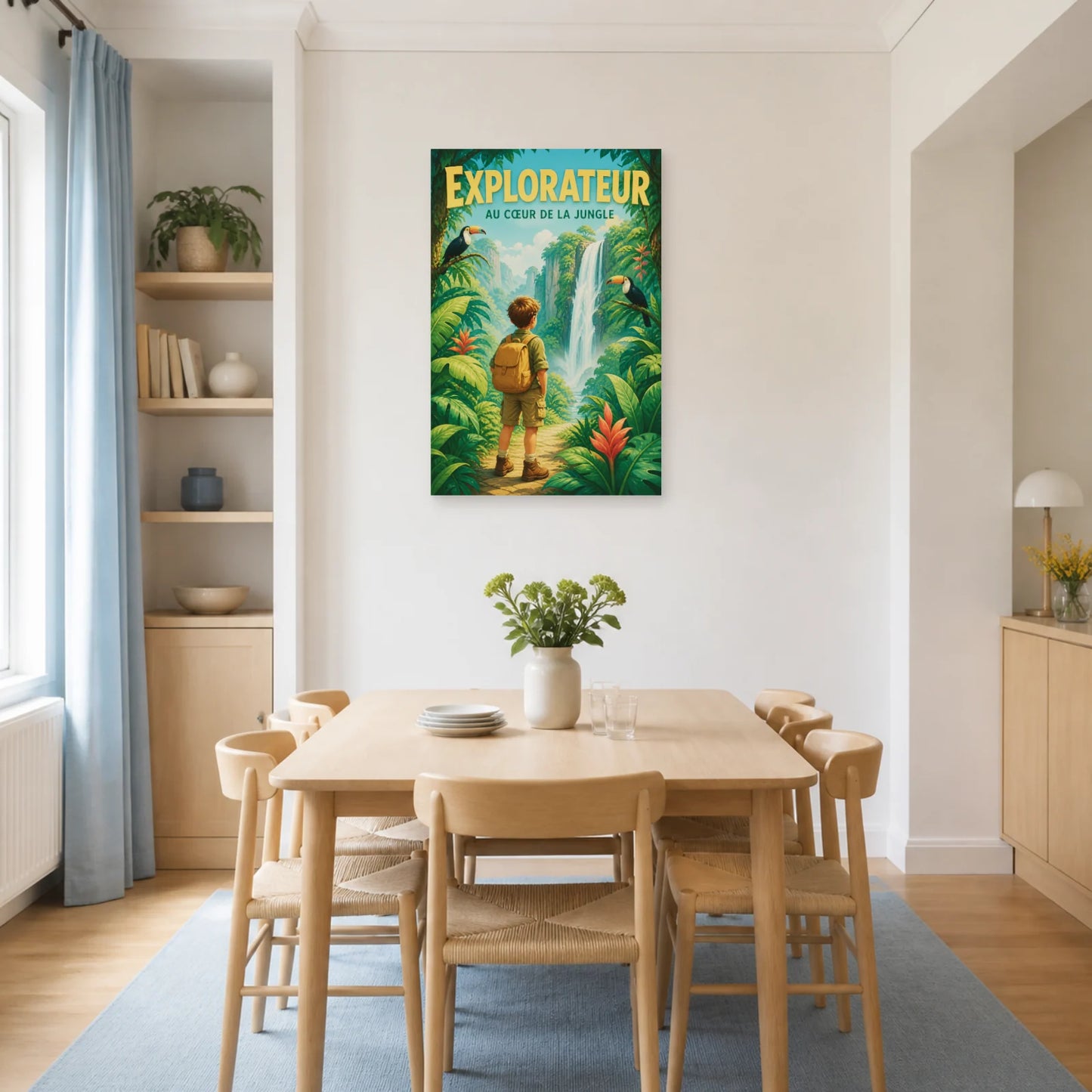 Affiche Explorateur – Au Cœur de la Jungle dans une salle à manger - Art Virtuoso