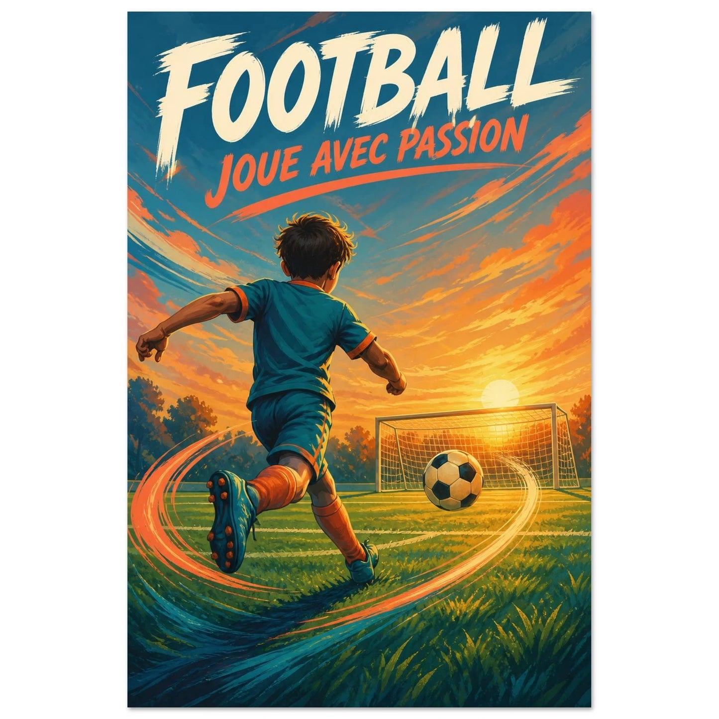 Affiche Football – Joue Avec Passion, illustration graphique verticale, format 30 × 45 cm