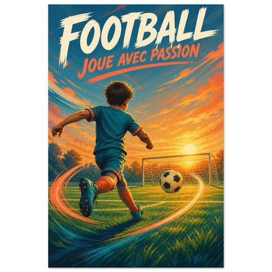 Affiche Football – Joue Avec Passion, illustration graphique verticale, format 30 × 45 cm