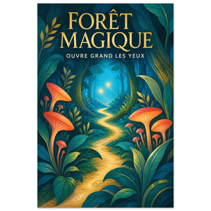 Affiche Forêt Magique – Ouvre Grand les Yeux, gouache contemporaine verticale, format 60 × 90 cm