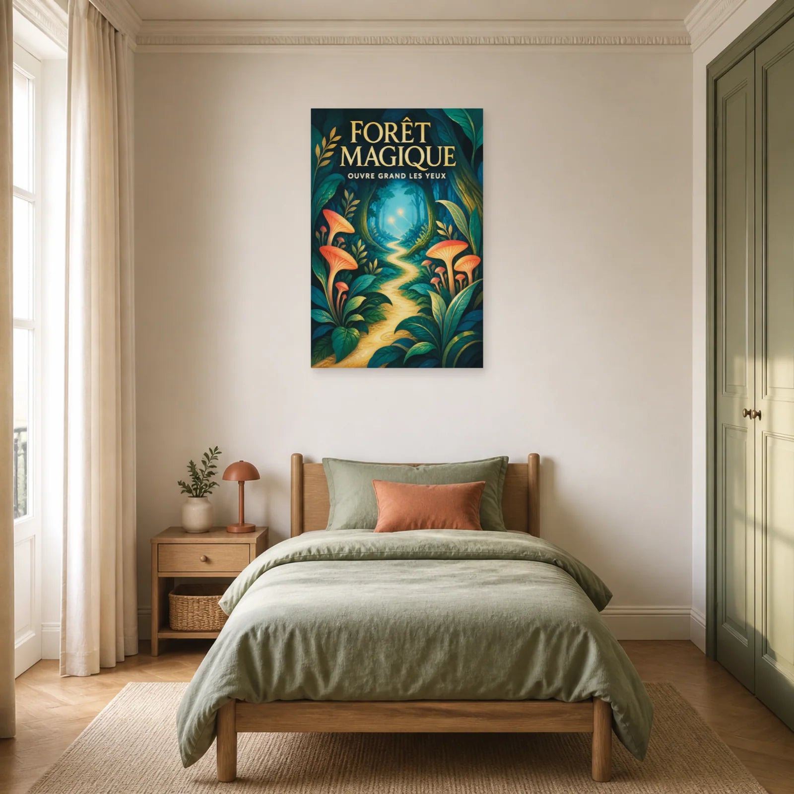 Affiche Forêt Magique – Ouvre Grand les Yeux dans une chambre - Art Virtuoso