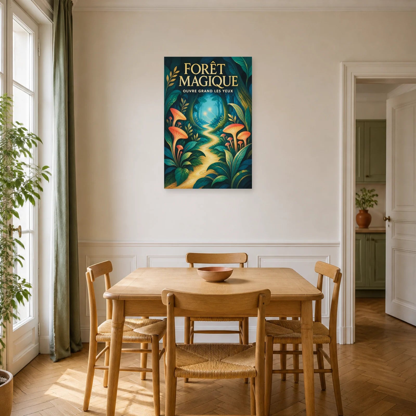 Affiche Forêt Magique – Ouvre Grand les Yeux dans une salle à manger - Art Virtuoso