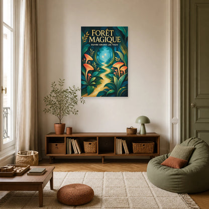Affiche Forêt Magique – Ouvre Grand les Yeux dans un salon - Art Virtuoso