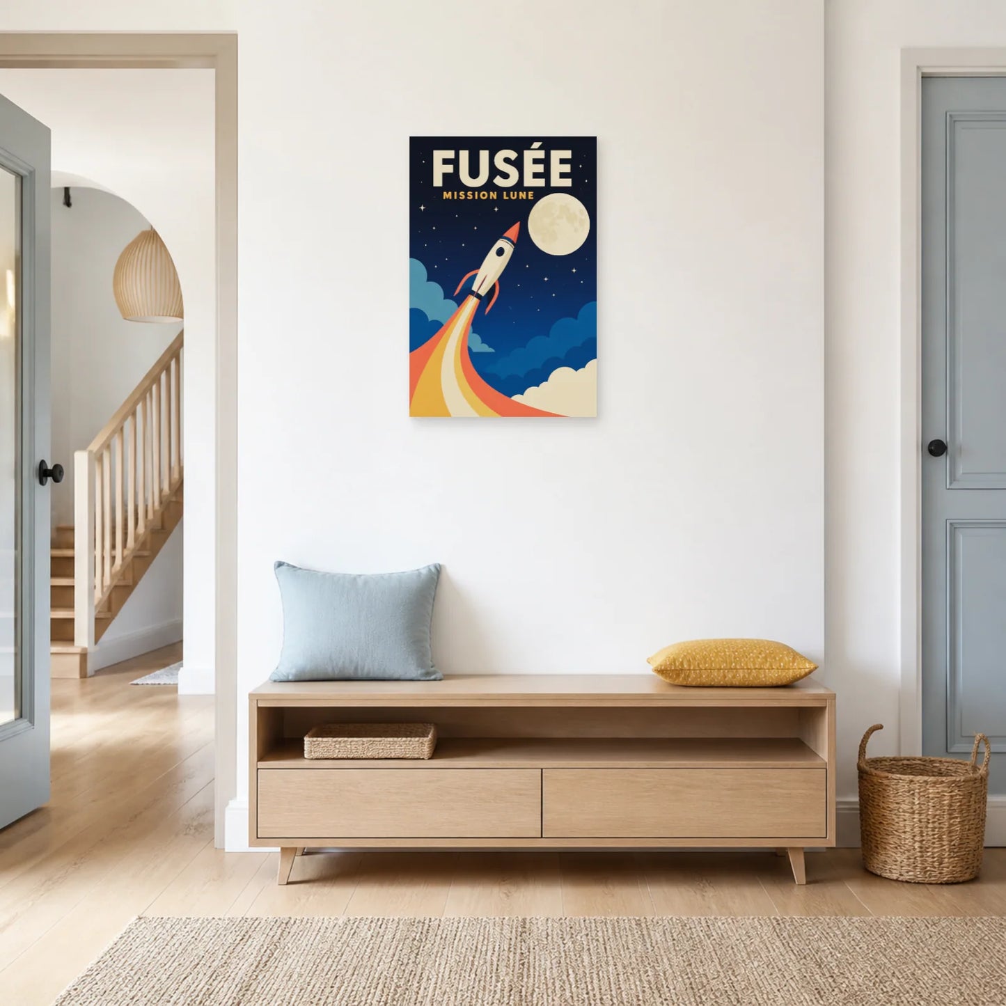 Affiche Fusée – Mission Lune dans une entrée ou un couloir - Art Virtuoso