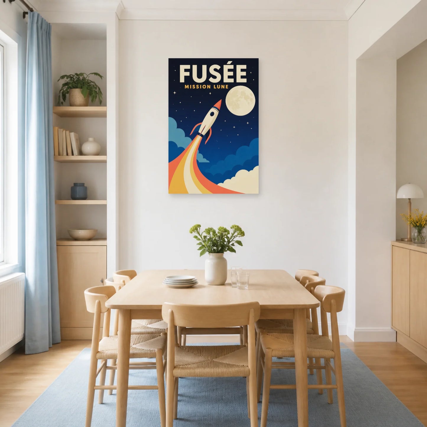 Affiche Fusée – Mission Lune dans une salle à manger - Art Virtuoso