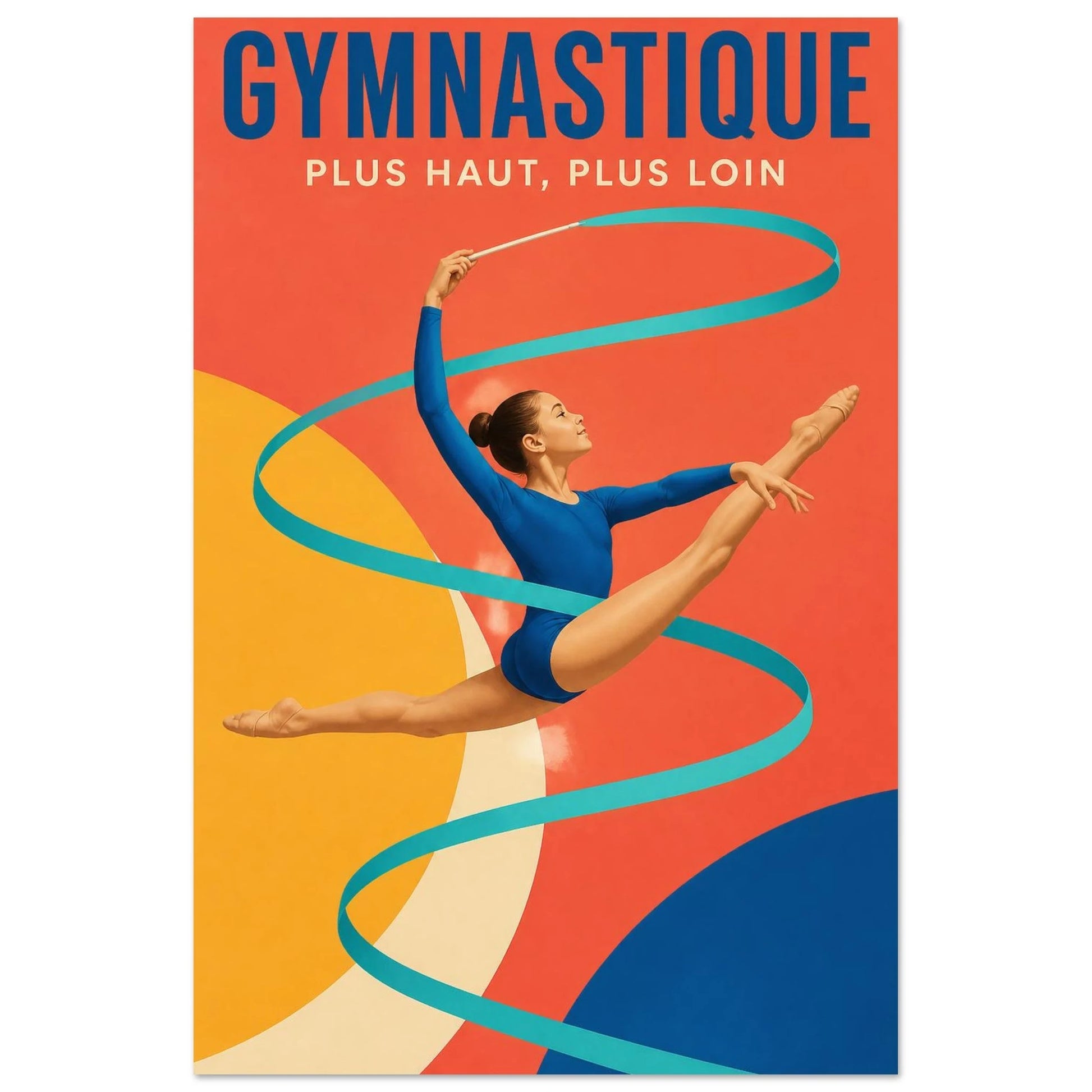 Affiche Gymnastique – Plus Haut, Plus Loin, illustration graphique verticale, format 30 × 45 cm