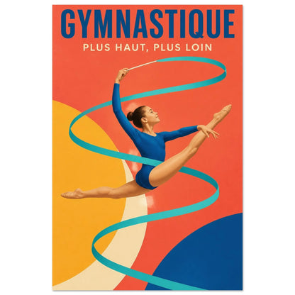 Affiche Gymnastique – Plus Haut, Plus Loin, illustration graphique verticale, format 40 × 60 cm