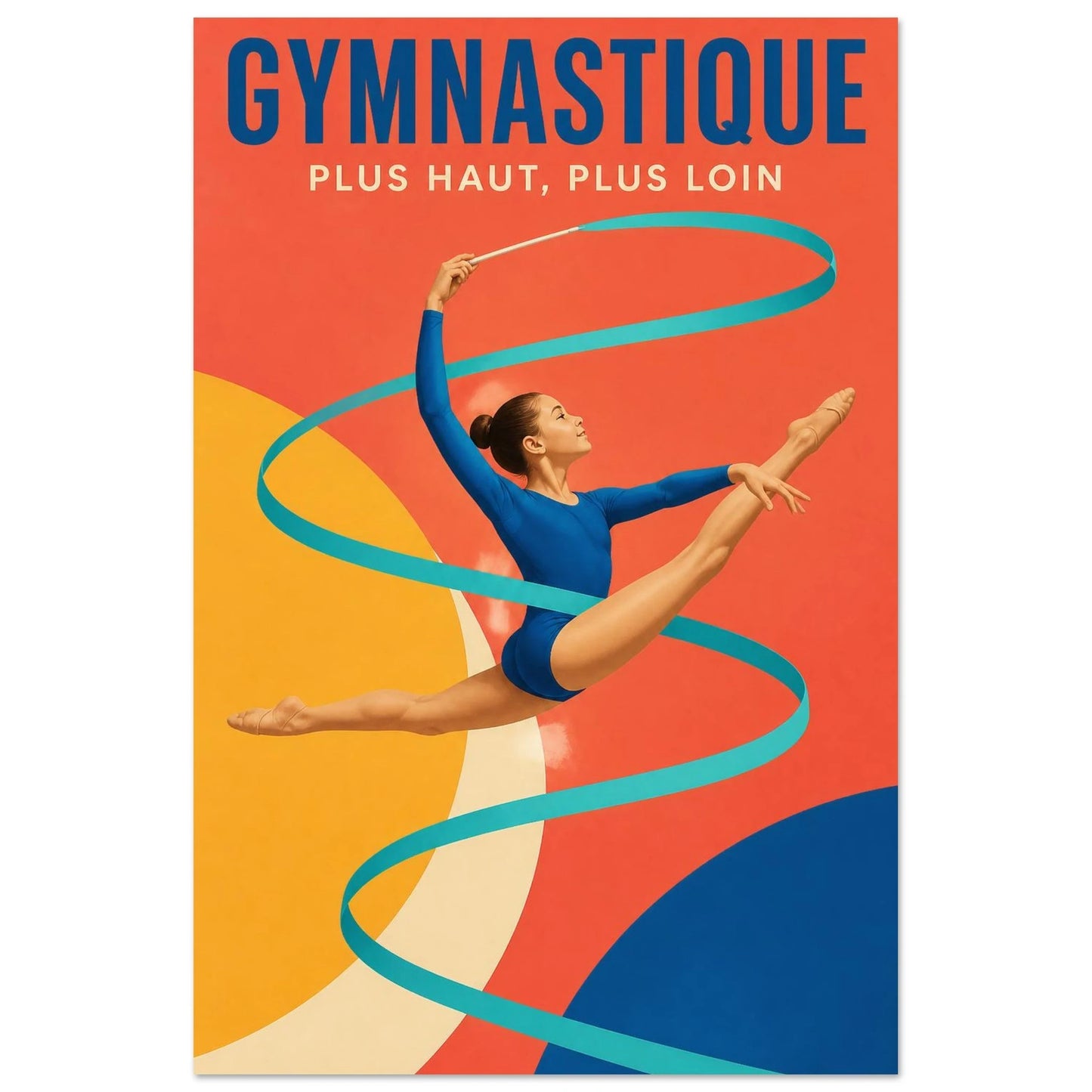 Affiche Gymnastique – Plus Haut, Plus Loin, illustration graphique verticale, format 60 × 90 cm
