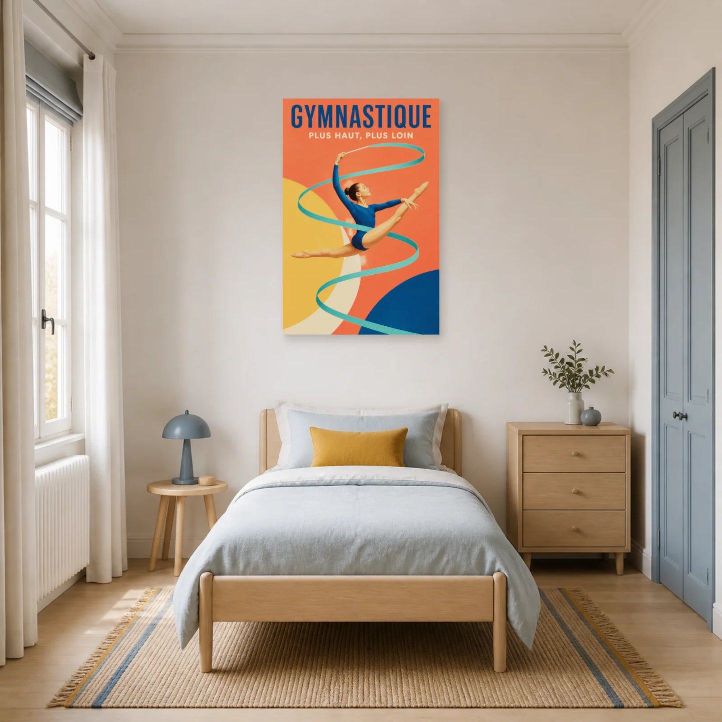Affiche Gymnastique – Plus Haut, Plus Loin dans une chambre - Art Virtuoso