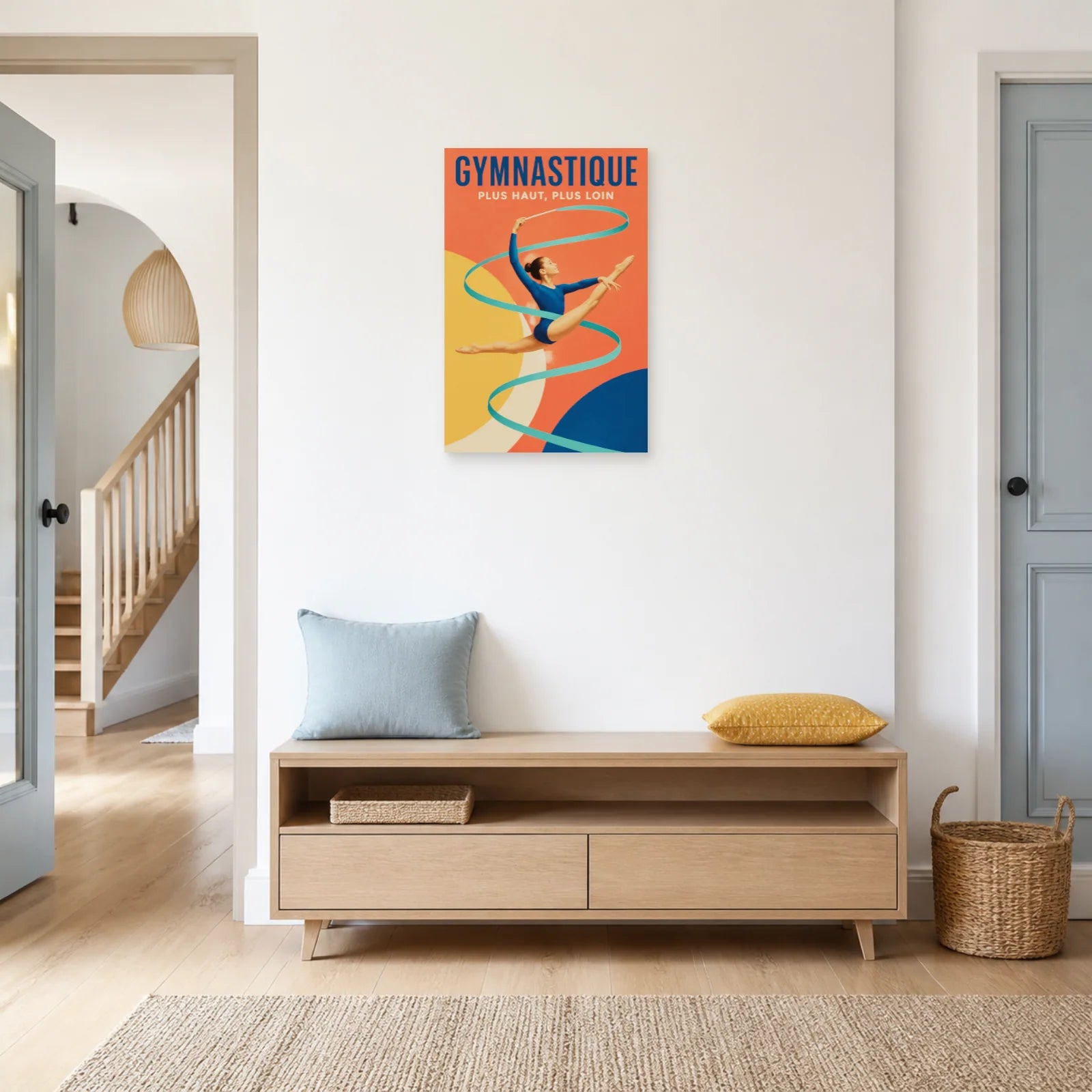 Affiche Gymnastique – Plus Haut, Plus Loin dans une entrée ou un couloir - Art Virtuoso