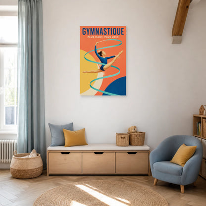 Affiche Gymnastique – Plus Haut, Plus Loin dans un salon - Art Virtuoso