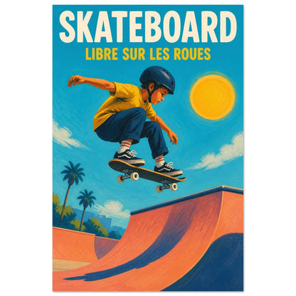Affiche Skateboard – Libre sur les Roues, gouache contemporaine verticale, format 30 × 45 cm