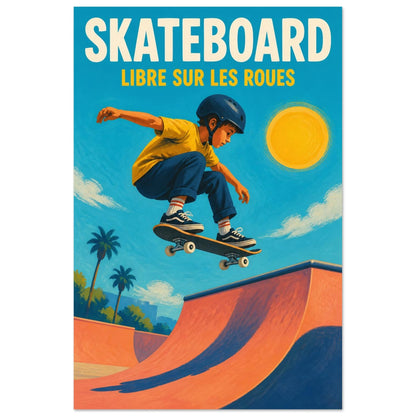 Affiche Skateboard – Libre sur les Roues, gouache contemporaine verticale, format 60 × 90 cm