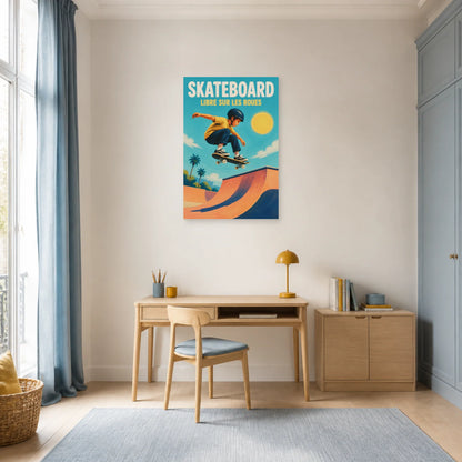 Affiche Skateboard – Libre sur les Roues dans un bureau - Art Virtuoso