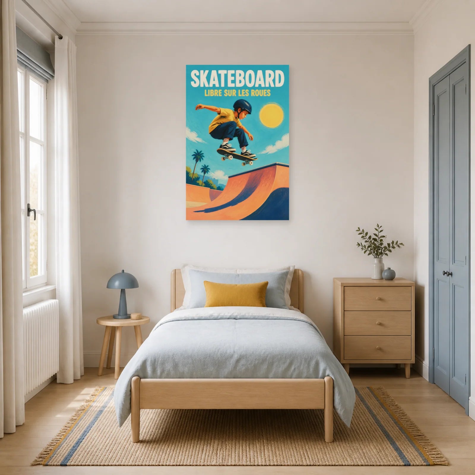 Affiche Skateboard – Libre sur les Roues dans une chambre - Art Virtuoso