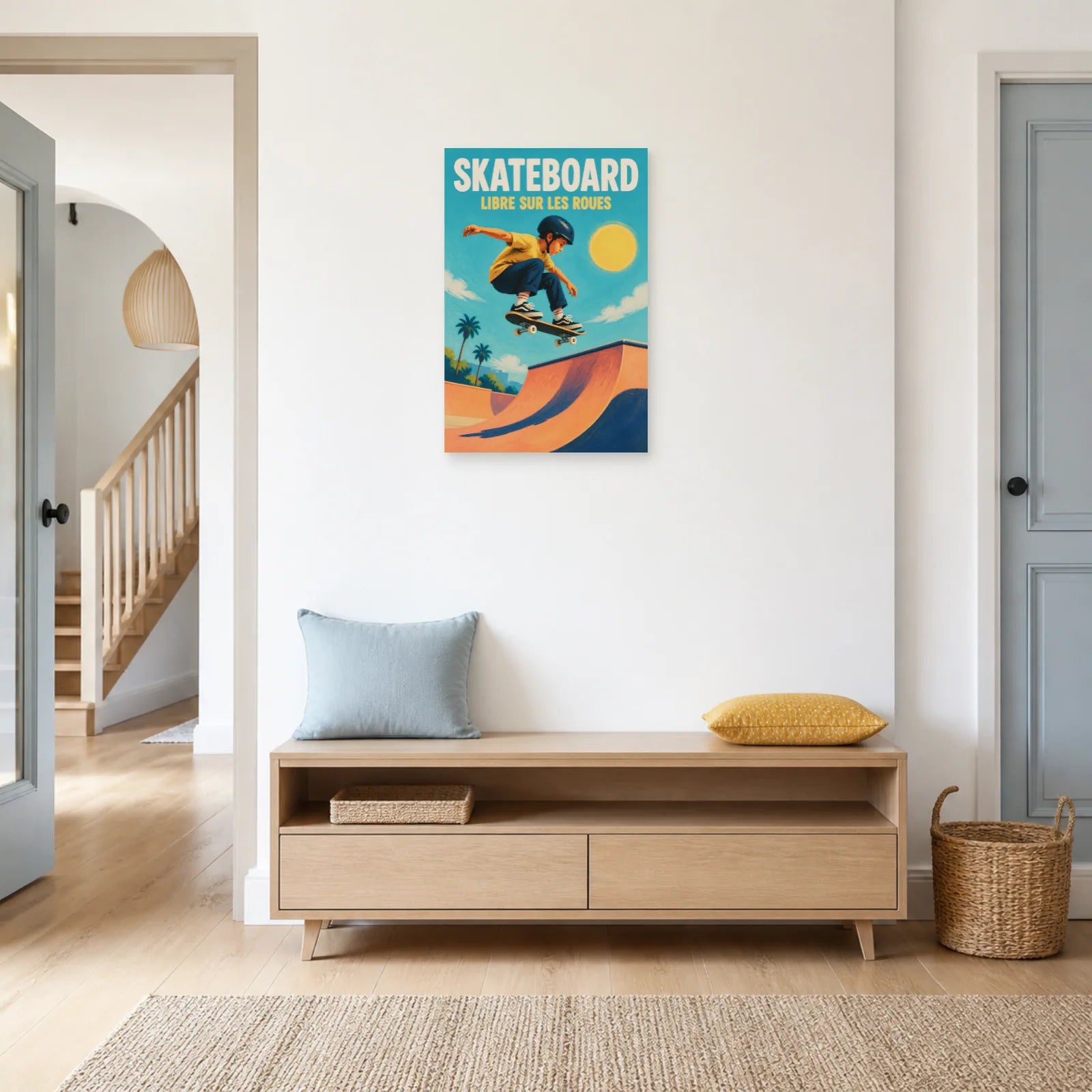 Affiche Skateboard – Libre sur les Roues dans une entrée ou un couloir - Art Virtuoso