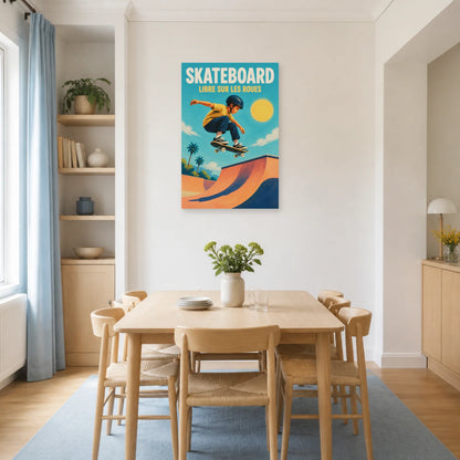 Affiche Skateboard – Libre sur les Roues dans une salle à manger - Art Virtuoso