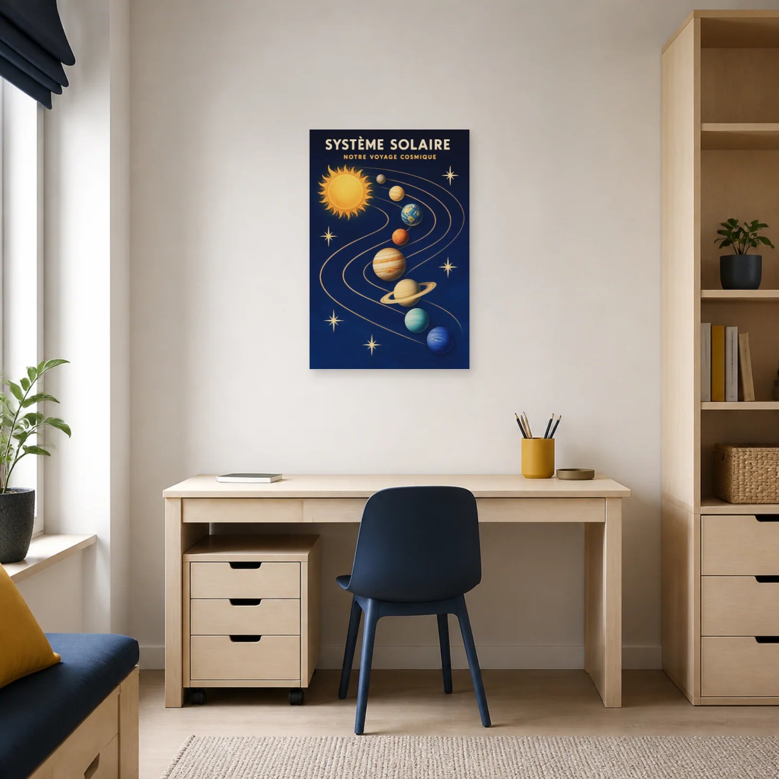 Affiche Système Solaire – Notre Voyage Cosmique dans un bureau - Art Virtuoso