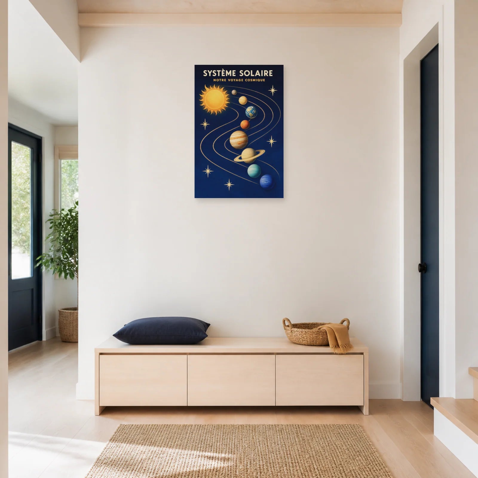 Affiche Système Solaire – Notre Voyage Cosmique dans une entrée ou un couloir - Art Virtuoso