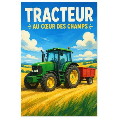 Affiche Tracteur – Au Cœur des Champs, gouache contemporaine verticale, format 40 × 60 cm