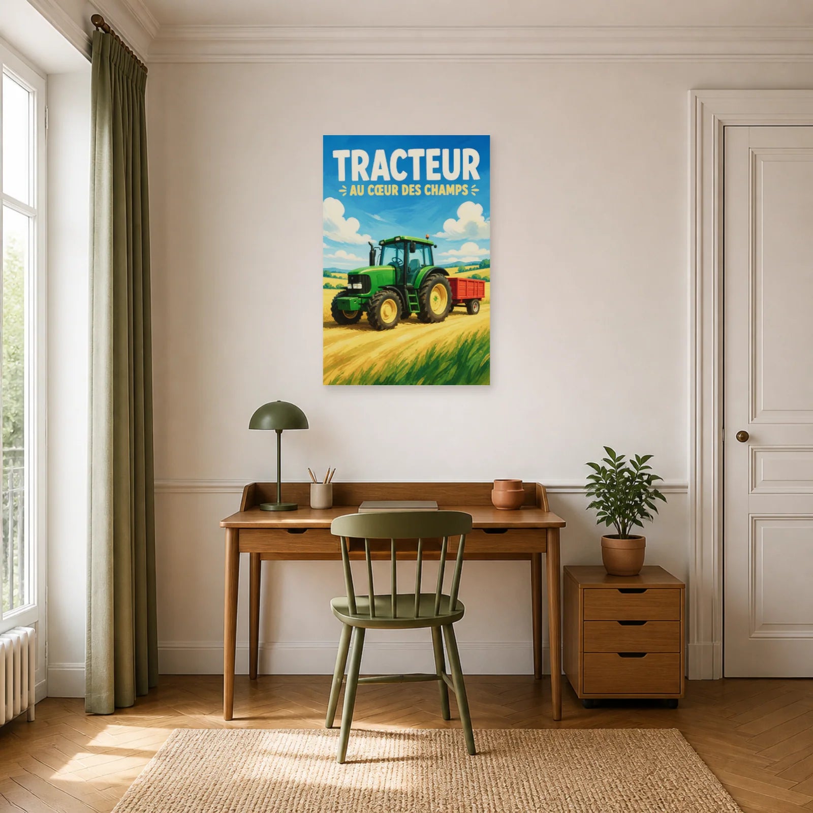 Affiche Tracteur – Au Cœur des Champs dans un bureau - Art Virtuoso