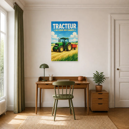 Affiche Tracteur – Au Cœur des Champs dans un bureau - Art Virtuoso
