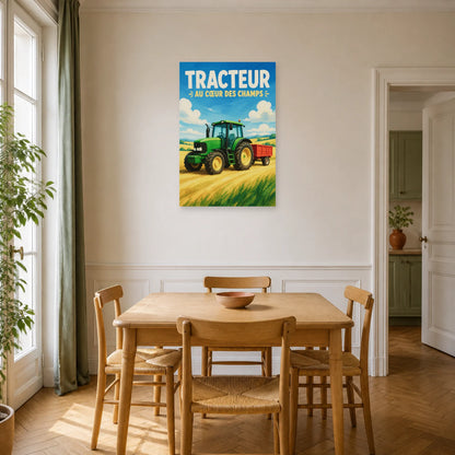 Affiche Tracteur – Au Cœur des Champs dans une salle à manger - Art Virtuoso