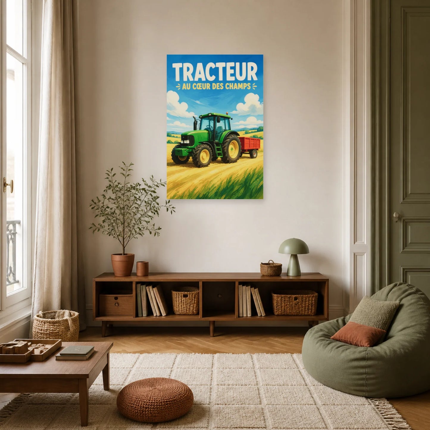 Affiche Tracteur – Au Cœur des Champs dans un salon - Art Virtuoso