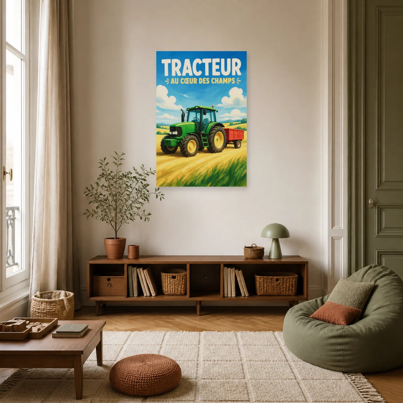 Affiche Tracteur – Au Cœur des Champs dans un salon - Art Virtuoso