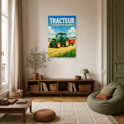 Affiche Tracteur – Au Cœur des Champs dans un salon - Art Virtuoso