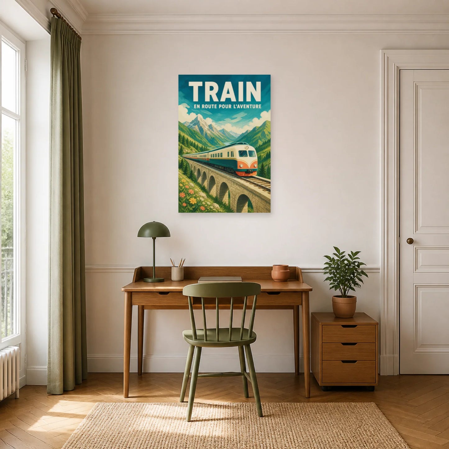 Affiche Train – En Route Pour l'Aventure dans un bureau - Art Virtuoso