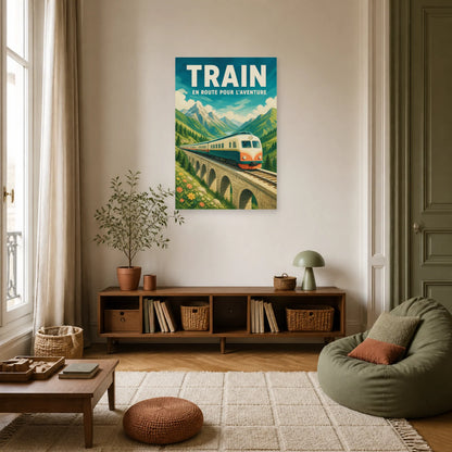 Affiche Train – En Route Pour l'Aventure dans un salon - Art Virtuoso
