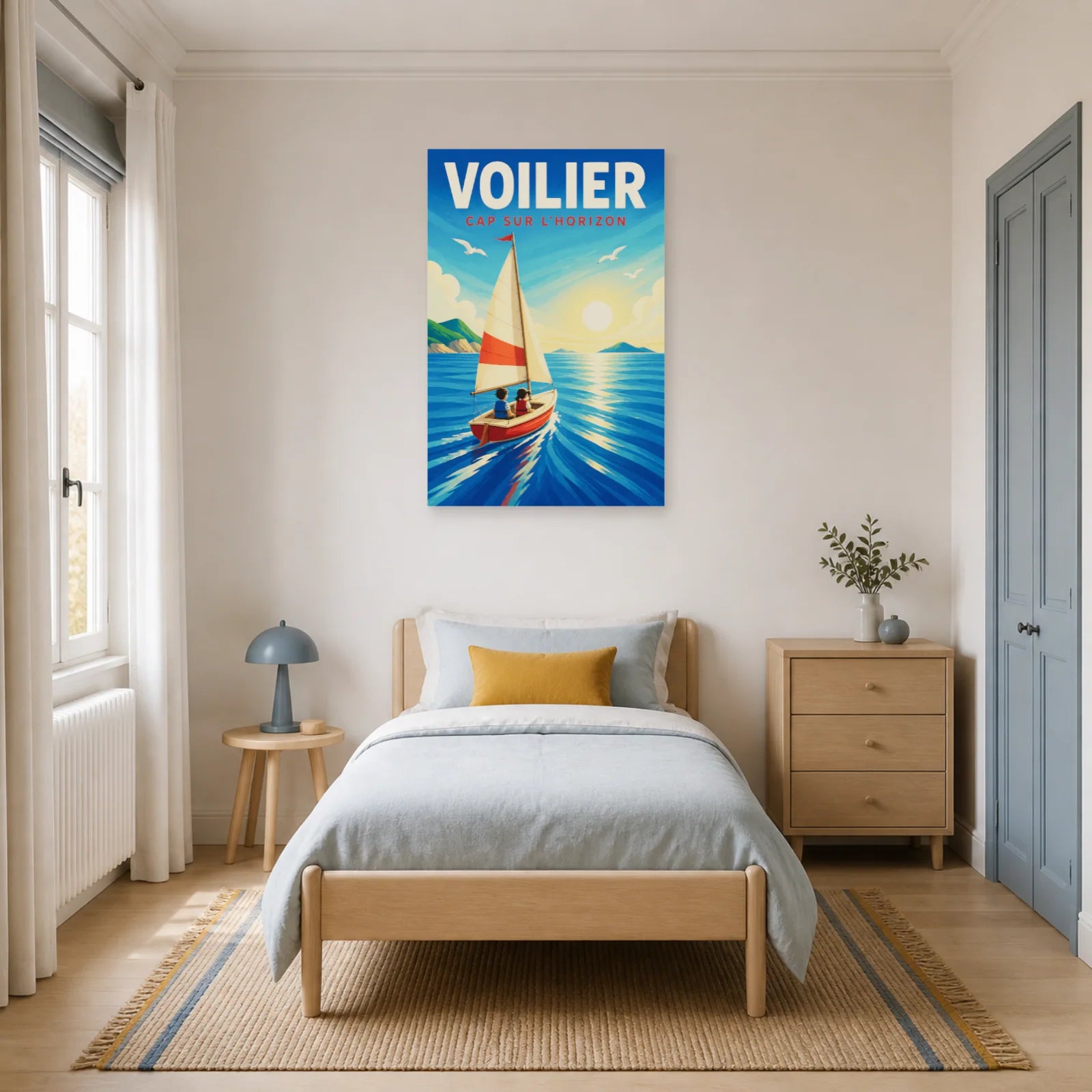 Affiche Voilier – Cap sur l'Horizon dans une chambre - Art Virtuoso